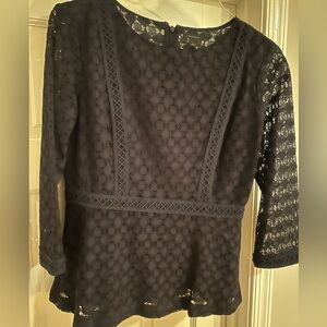 Elegant Black Lace Top - dark navy lace with lining
